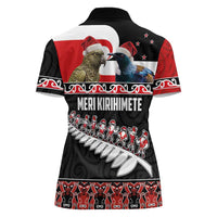 New Zealand Meri Kirihimete Women Polo Shirt Christmas Tui Bird and Kea Bird - Haka Santa with Maori Koru Art Pattern LT03 - Polynesian Pride