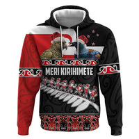 New Zealand Meri Kirihimete Zip Hoodie Christmas Tui Bird and Kea Bird - Haka Santa with Maori Koru Art Pattern LT03 Pullover Hoodie Black - Polynesian Pride