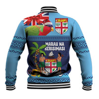 Fiji Marau na Kerisimasi Baseball Jacket Christmas Collared Lory - Fiji Emblems and Xmas Palm Tree Tapa Art Pattern