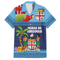 Fiji Marau na Kerisimasi Family Matching Off Shoulder Maxi Dress and Hawaiian Shirt Christmas Collared Lory - Fiji Emblems and Xmas Palm Tree Tapa Art Pattern