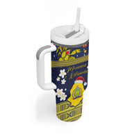 Niue Monuina e Kilisimasi Tumbler With Handle Christmas Uga - Niue Map and Emblem with Hiapo Art Pattern