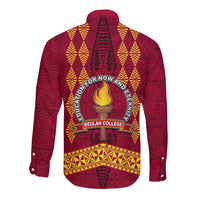 Tonga Beulah College Long Sleeve Button Shirt Ngatu and Polynesian Pattern LT03 - Polynesian Pride