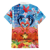 Hawaiian Love-Couple Dolphins and Flamingos Family Matching Off Shoulder Maxi Dress and Hawaiian Shirt LT03 - Polynesian Pride