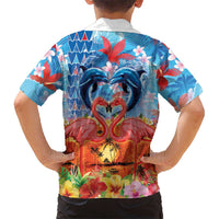 Hawaiian Love-Couple Dolphins and Flamingos Family Matching Off Shoulder Short Dress and Hawaiian Shirt LT03 - Polynesian Pride