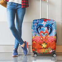 Hawaiian Love-Couple Dolphins and Flamingos Luggage Cover - Polynesian Pride