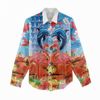 Hawaiian Love-Couple Dolphins and Flamingos Women Casual Shirt LT03 - Polynesian Pride