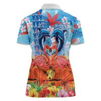 Hawaiian Love-Couple Dolphins and Flamingos Women Polo Shirt - Polynesian Pride
