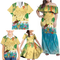 Hawaiian Alohawaii Family Matching Off Shoulder Maxi Dress and Hawaiian Shirt Tropical Plants and Animals on The Beach LT03 - Polynesian Pride