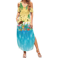 Hawaiian Alohawaii Family Matching Summer Maxi Dress and Hawaiian Shirt Tropical Plants and Animals on The Beach LT03 Mom's Dress Multicolor - Polynesian Pride