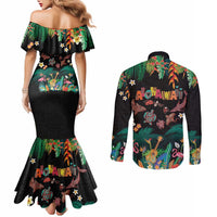 Hawaiian Alohawaii Couples Matching Mermaid Dress and Long Sleeve Button Shirt Tribal Sea Animals Tattoo and Tropical Plants LT03 - Polynesian Pride