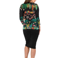 Hawaiian Alohawaii Long Sleeve Bodycon Dress Tribal Sea Animals Tattoo and Tropical Plants LT03 - Polynesian Pride