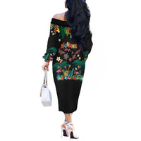 Hawaiian Alohawaii Off The Shoulder Long Sleeve Dress Tribal Sea Animals Tattoo and Tropical Plants LT03 - Polynesian Pride