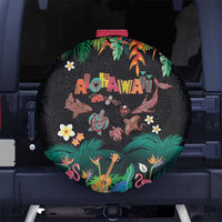 Hawaiian Alohawaii Spare Tire Cover Tribal Sea Animals Tattoo and Tropical Plants LT03 No hole Black - Polynesian Pride