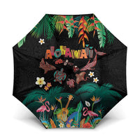 Hawaiian Alohawaii Umbrella Tribal Sea Animals Tattoo and Tropical Plants LT03 One Size Folded 11.42 inch Opened Diameter 37.4 inch Black - Polynesian Pride