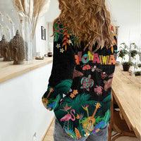 Hawaiian Alohawaii Women Casual Shirt Tribal Sea Animals Tattoo and Tropical Plants LT03 - Polynesian Pride