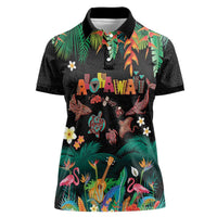 Hawaiian Alohawaii Women Polo Shirt Tribal Sea Animals Tattoo and Tropical Plants LT03 Female Black - Polynesian Pride