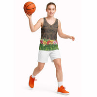 Hawaiian Hula Costume Basketball Jersey Tribal Tattoo and Tropical Plants Skirt - Polynesian Pride