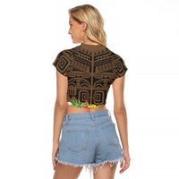 Hawaiian Hula Costume Raglan Cropped T Shirt Tribal Tattoo and Tropical Plants Skirt - Polynesian Pride