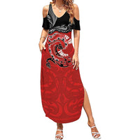 Personalised Aotearoa Toitu Te Tiriti Family Matching Summer Maxi Dress and Hawaiian Shirt Taniwha Tribal Motifs LT03 Mom's Dress Multicolor - Polynesian Pride