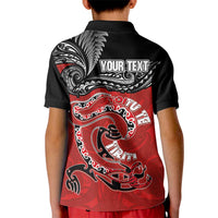 Personalised Aotearoa Toitu Te Tiriti Kid Polo Shirt Taniwha Tribal Motifs