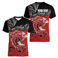 Personalised Aotearoa Toitu Te Tiriti Women V-Neck T-Shirt Taniwha Tribal Motifs LT03 - Polynesian Pride
