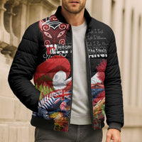 Aotearoa Toitu Te Tiriti Bomber Puffer Jacket Waitangi-Honour The Treaty NZ Tuatara and Plants