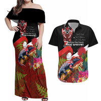 Aotearoa Toitu Te Tiriti Couples Matching Off Shoulder Maxi Dress and Hawaiian Shirt Waitangi-Honour The Treaty NZ Tuatara and Plants LT03 Multicolor - Polynesian Pride