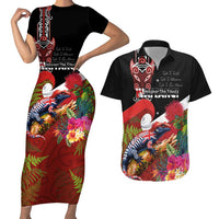 Aotearoa Toitu Te Tiriti Couples Matching Short Sleeve Bodycon Dress and Hawaiian Shirt Waitangi-Honour The Treaty NZ Tuatara and Plants LT03 Multicolor - Polynesian Pride