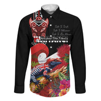 Aotearoa Toitu Te Tiriti Family Matching Off The Shoulder Long Sleeve Dress and Hawaiian Shirt Waitangi-Honour The Treaty NZ Tuatara and Plants LT03 Dad's Shirt - Long Sleeve Multicolor - Polynesian Pride