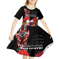 Aotearoa Toitu Te Tiriti Kid Short Sleeve Dress Waitangi-Honour The Treaty NZ Tuatara and Plants LT03 - Polynesian Pride