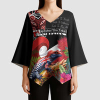 Aotearoa Toitu Te Tiriti Kimono Sleeve Blouse Waitangi-Honour The Treaty NZ Tuatara and Plants