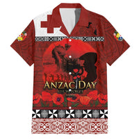 Tonga ANZAC Day Family Matching Off The Shoulder Long Sleeve Dress and Hawaiian Shirt Gallipoli Lest We Forget Ngatu Art Tribal LT03 Dad's Shirt - Short Sleeve Red - Polynesian Pride
