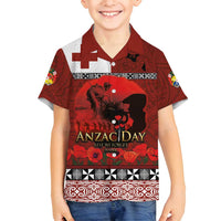 Tonga ANZAC Day Family Matching Puletasi and Hawaiian Shirt Gallipoli Lest We Forget Ngatu Art Tribal LT03 Son's Shirt Red - Polynesian Pride