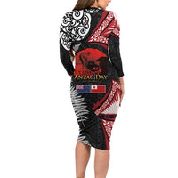 Tonga and New Zealand ANZAC Day Family Matching Long Sleeve Bodycon Dress and Hawaiian Shirt Gallipoli Lest We Forget Ngatu Art Tribal and Maori Tattoo with Fern LT03 - Polynesian Pride
