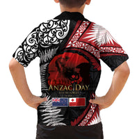 Tonga and New Zealand ANZAC Day Family Matching Off The Shoulder Long Sleeve Dress and Hawaiian Shirt Gallipoli Lest We Forget Ngatu Art Tribal and Maori Tattoo with Fern LT03 - Polynesian Pride