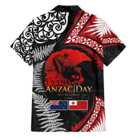 Tonga and New Zealand ANZAC Day Family Matching Puletasi and Hawaiian Shirt Gallipoli Lest We Forget Ngatu Art Tribal and Maori Tattoo with Fern LT03 - Polynesian Pride