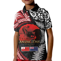 Tonga and New Zealand ANZAC Day Kid Polo Shirt Gallipoli Lest We Forget Ngatu Art Tribal and Maori Tattoo with Fern LT03