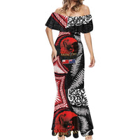 Tonga and New Zealand ANZAC Day Mermaid Dress Gallipoli Lest We Forget Ngatu Art Tribal and Maori Tattoo with Fern LT03 - Polynesian Pride