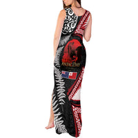 Tonga and New Zealand ANZAC Day Tank Maxi Dress Gallipoli Lest We Forget Ngatu Art Tribal and Maori Tattoo with Fern LT03 - Polynesian Pride