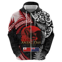 Tonga and New Zealand ANZAC Day Zip Hoodie Gallipoli Lest We Forget Ngatu Art Tribal and Maori Tattoo with Fern LT03 - Polynesian Pride