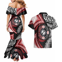 Tonga and New Zealand Together Couples Matching Mermaid Dress and Hawaiian Shirt Ngatu Art Tribal Maori Tattoo and Silver Fern