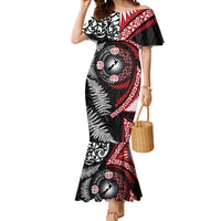 Tonga and New Zealand Together Mermaid Dress Ngatu Art Tribal Maori Tattoo and Silver Fern LT03 Women Black - Polynesian Pride