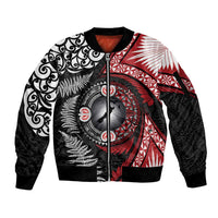 Tonga and New Zealand Together Sleeve Zip Bomber Jacket Ngatu Art Tribal Maori Tattoo and Silver Fern LT03 Unisex Black - Polynesian Pride