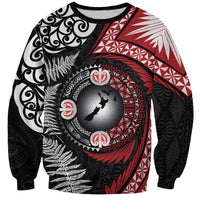 Tonga and New Zealand Together Sweatshirt Ngatu Art Tribal Maori Tattoo and Silver Fern LT03 Unisex Black - Polynesian Pride