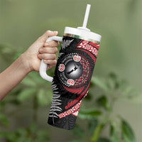Tonga and New Zealand Together Tumbler With Handle Ngatu Art Tribal-Maori Tattoo and Silver Fern