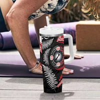 Tonga and New Zealand Together Tumbler With Handle Ngatu Art Tribal-Maori Tattoo and Silver Fern