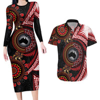 Tonga and Australia Together Couples Matching Long Sleeve Bodycon Dress and Hawaiian Shirt Ngatu Art Tribal Aboriginal Tattoo Pattern