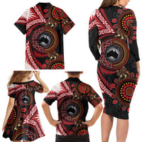 Tonga and Australia Together Family Matching Long Sleeve Bodycon Dress and Hawaiian Shirt Ngatu Art Tribal Aboriginal Tattoo Pattern LT03 - Polynesian Pride