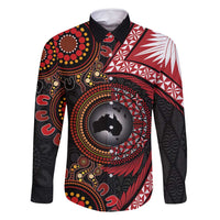 Tonga and Australia Together Family Matching Long Sleeve Bodycon Dress and Hawaiian Shirt Ngatu Art Tribal Aboriginal Tattoo Pattern LT03 Dad's Shirt - Long Sleeve Black - Polynesian Pride
