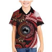 Tonga and Australia Together Family Matching Mermaid Dress and Hawaiian Shirt Ngatu Art Tribal Aboriginal Tattoo Pattern LT03 Son's Shirt Black - Polynesian Pride
